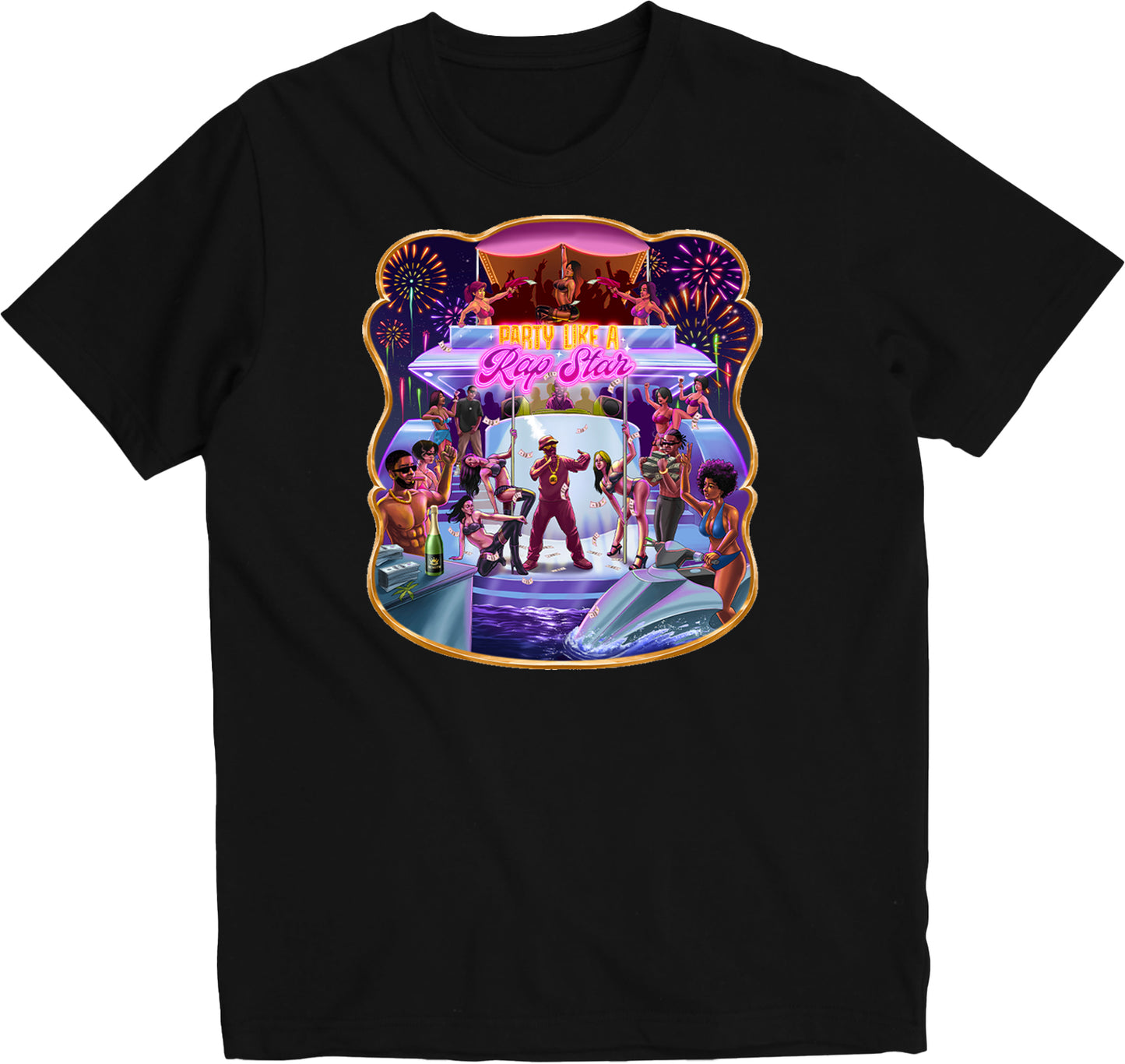 Party Like A Rap Star Yacht Party Pink Neon Black T-Shirt