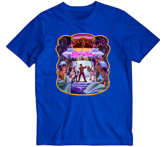 Party Like A Rap Star Yacht Party Pink Neon Royal Blue T-Shirt