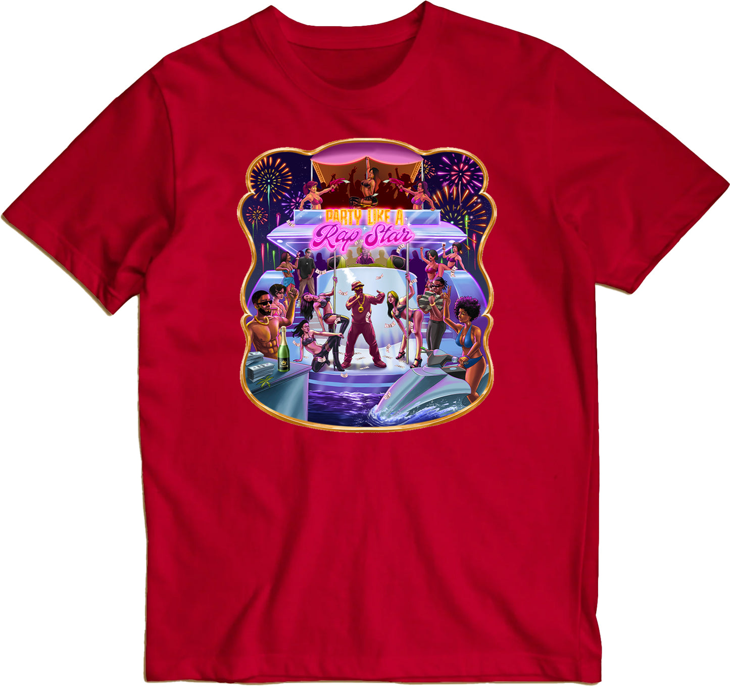 Party Like A Rap Star Yacht Party Pink Neon Red T-Shirt