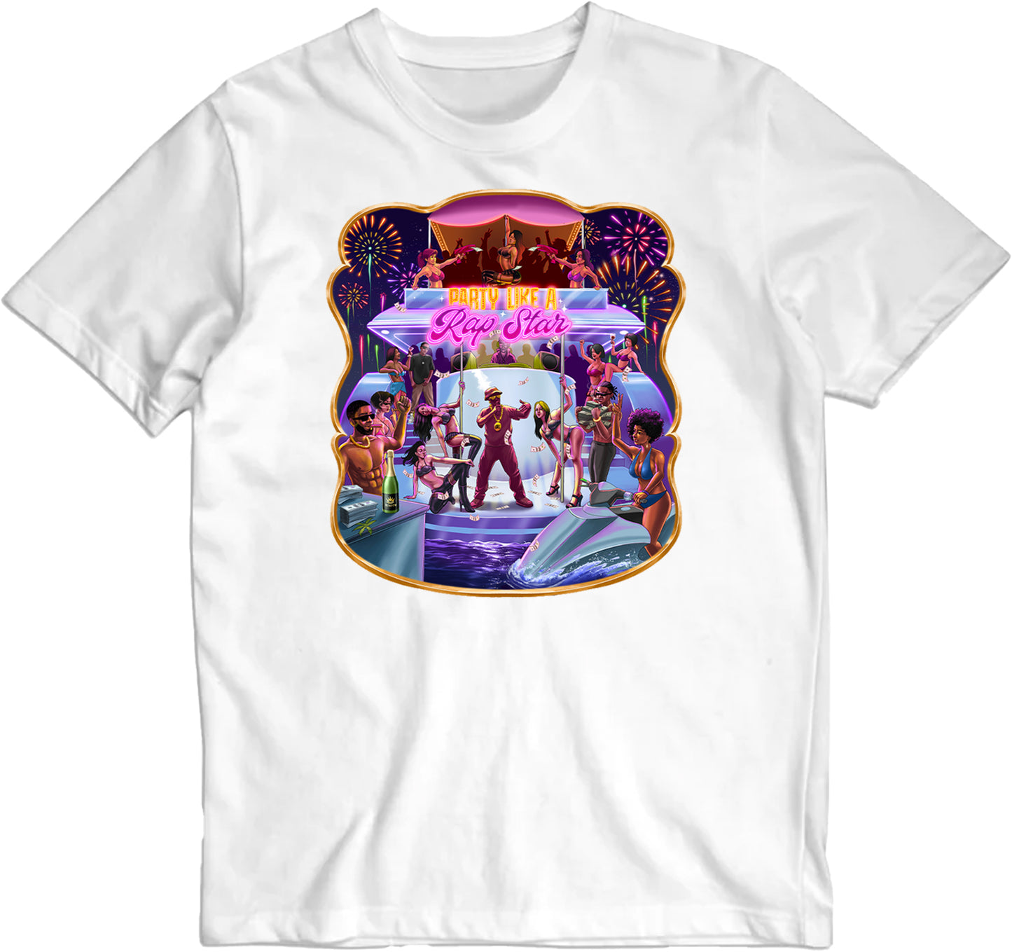 Party Like A Rap Star Yacht Party Pink Neon White T-Shirt